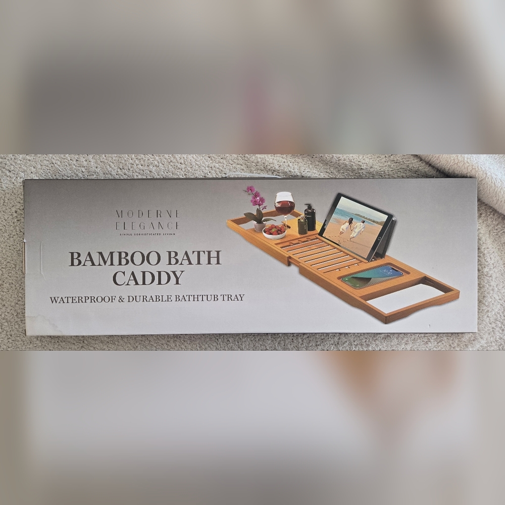 NEVER USED Bamboo Bath Caddy - Natural Brown